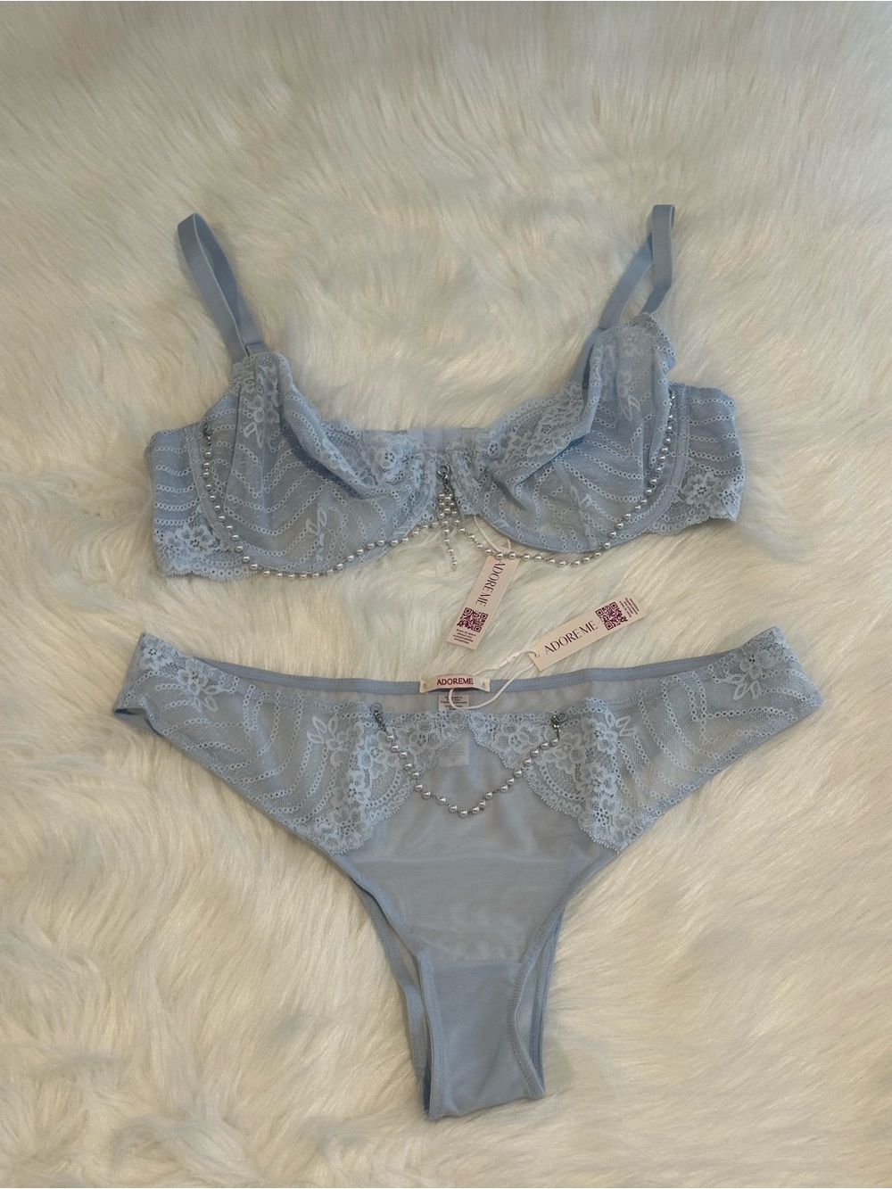 Adore Me Powder Blue Lace Underwire Bra Sz 40D & Bikini Sz 1X Set NWT